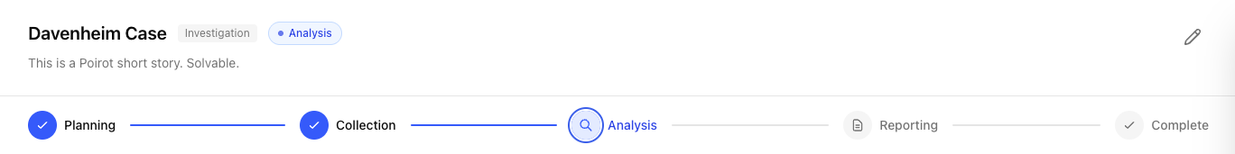 Four-phase breadcrumb navigation in Inqura: Planning, Collection, Analysis, Reporting